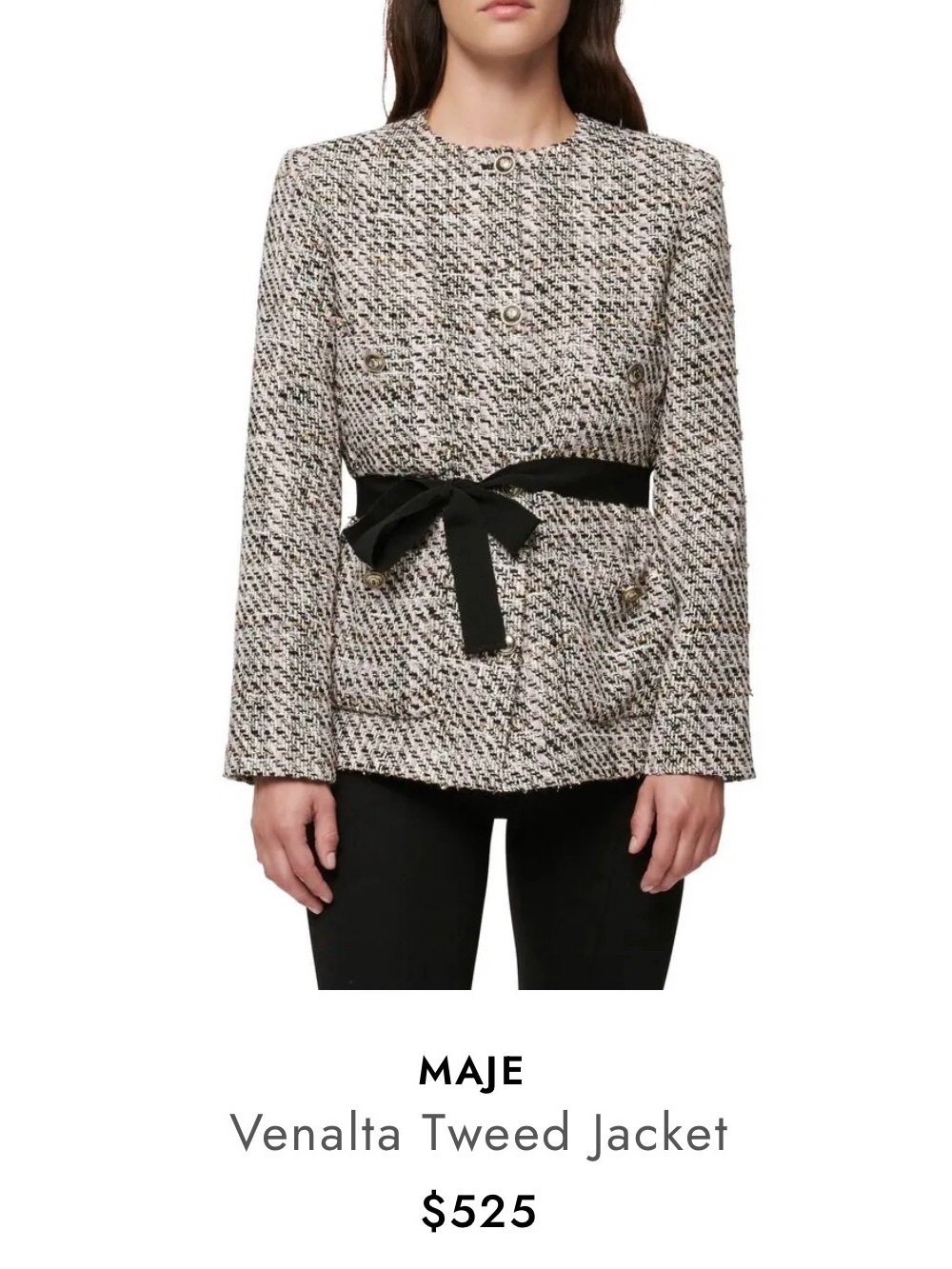 Maje Vetrole Tweed Jacket Size 36 Small $525 No Tie  Excellent